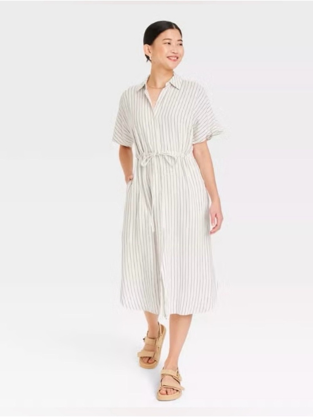 A New Day Striped Button-Front Shirt Dress